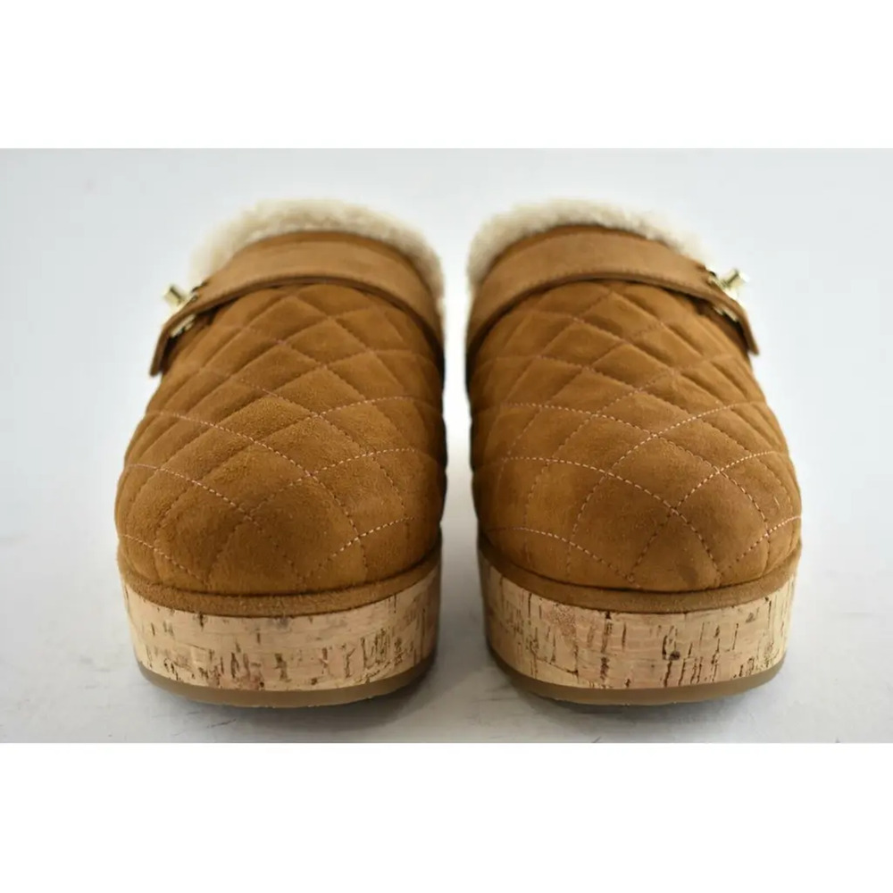 Chanel 21B Brown Suede Turnlock CC Logo Shearling Fur Mule Flat Clog Loafer 38 - Picture 6 of 11